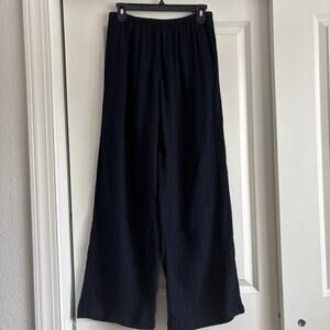 Beautiful People Women’s Wide Leg Pull On Gauzy Pants Sz M Navy Beachy
